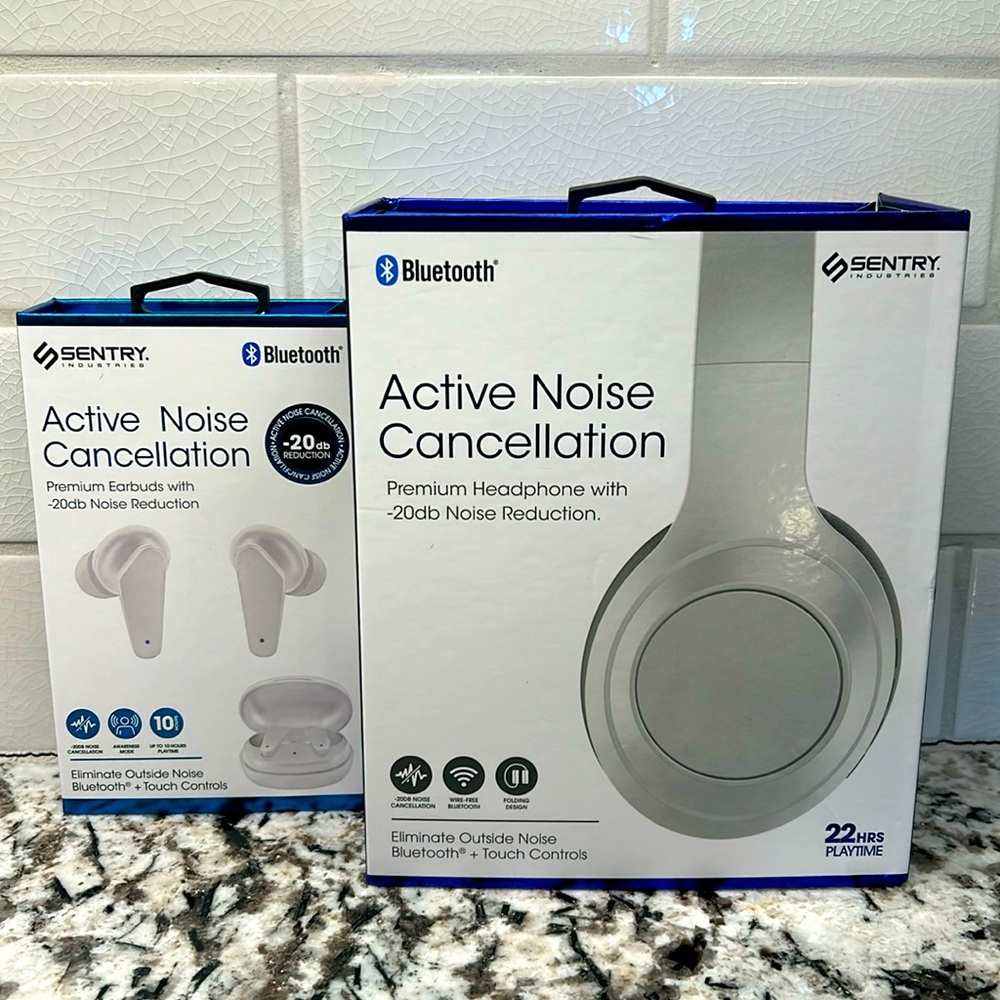Sentry Noise Cancellation headphones and matching earbuds set - NIB